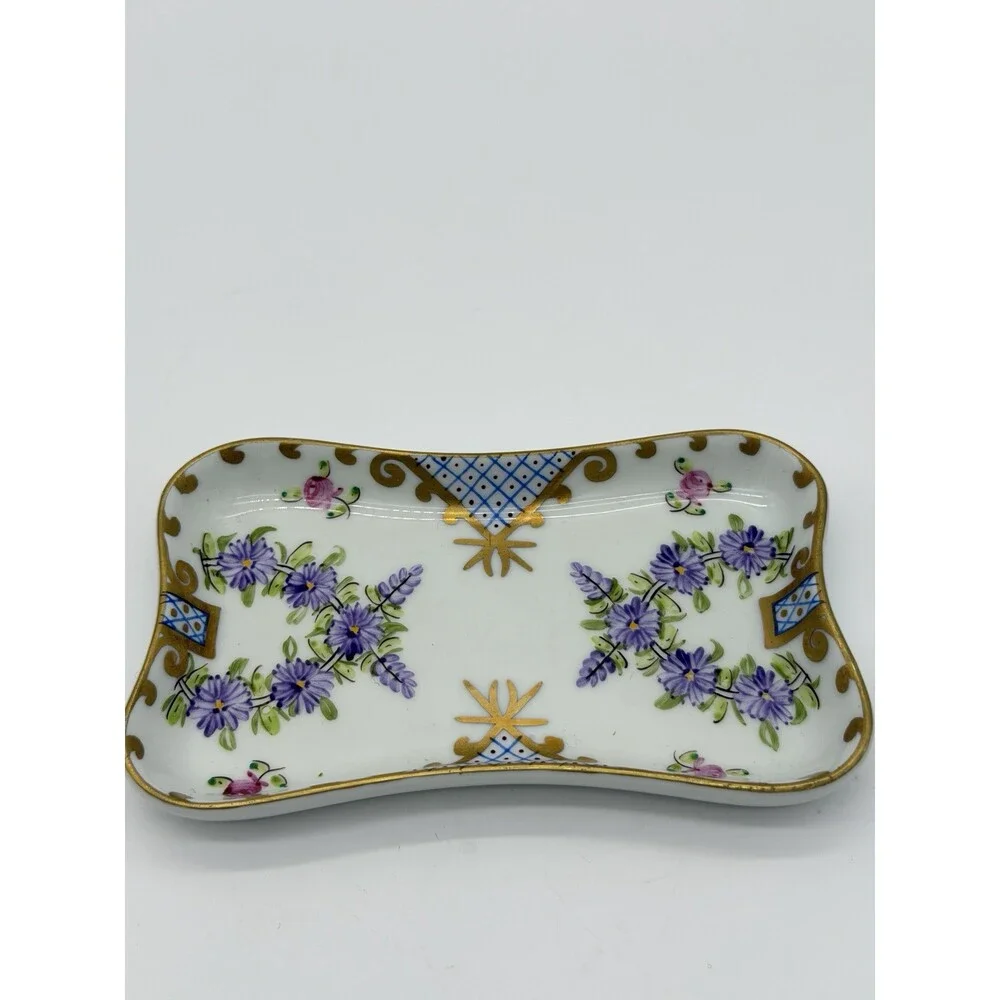 Limoges France Porcelain Hand Painted Floral Pattern Tray/dish 5”x3”